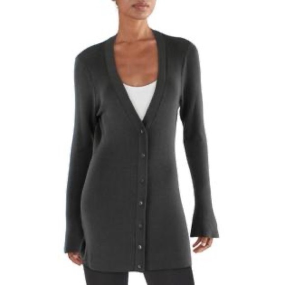 L’AGENCE Lucas longline button down ribbed cardigan dark grey size Medium - Picture 9 of 11